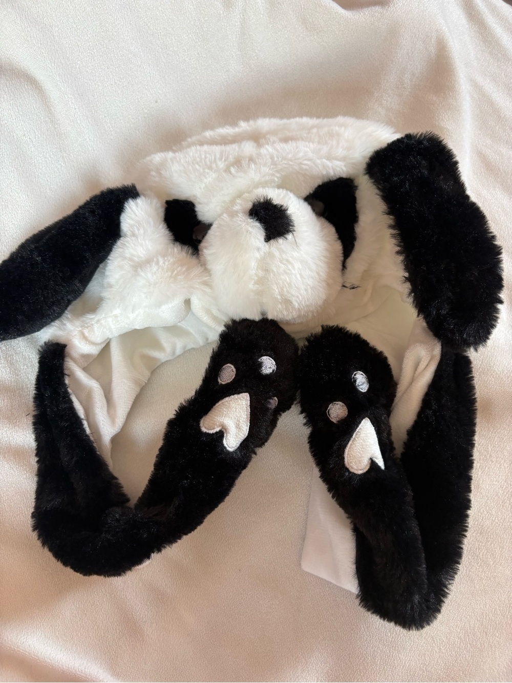 Kids Plush Panda Earflap Hat - Black and White
